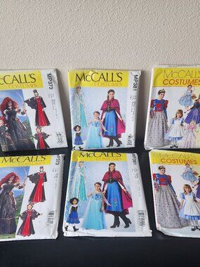 Lot of 6 Uncut McCall's Costume Sewing Patterns Disney Matching Womens Kids Sets